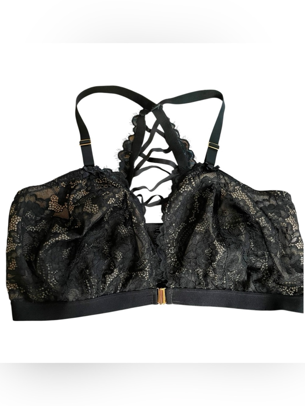 Cacique by Lane Bryant Black Lace Bralette with Strappy Back Size 42 DDD